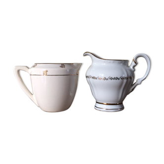 Lot de 2 -  Pot à lait blanc motif doré