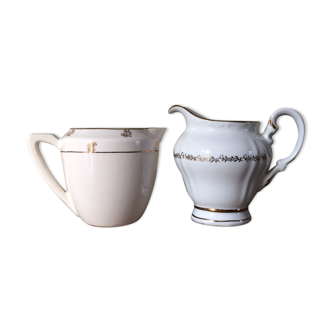 Set of 2 - White milk pot golden pattern