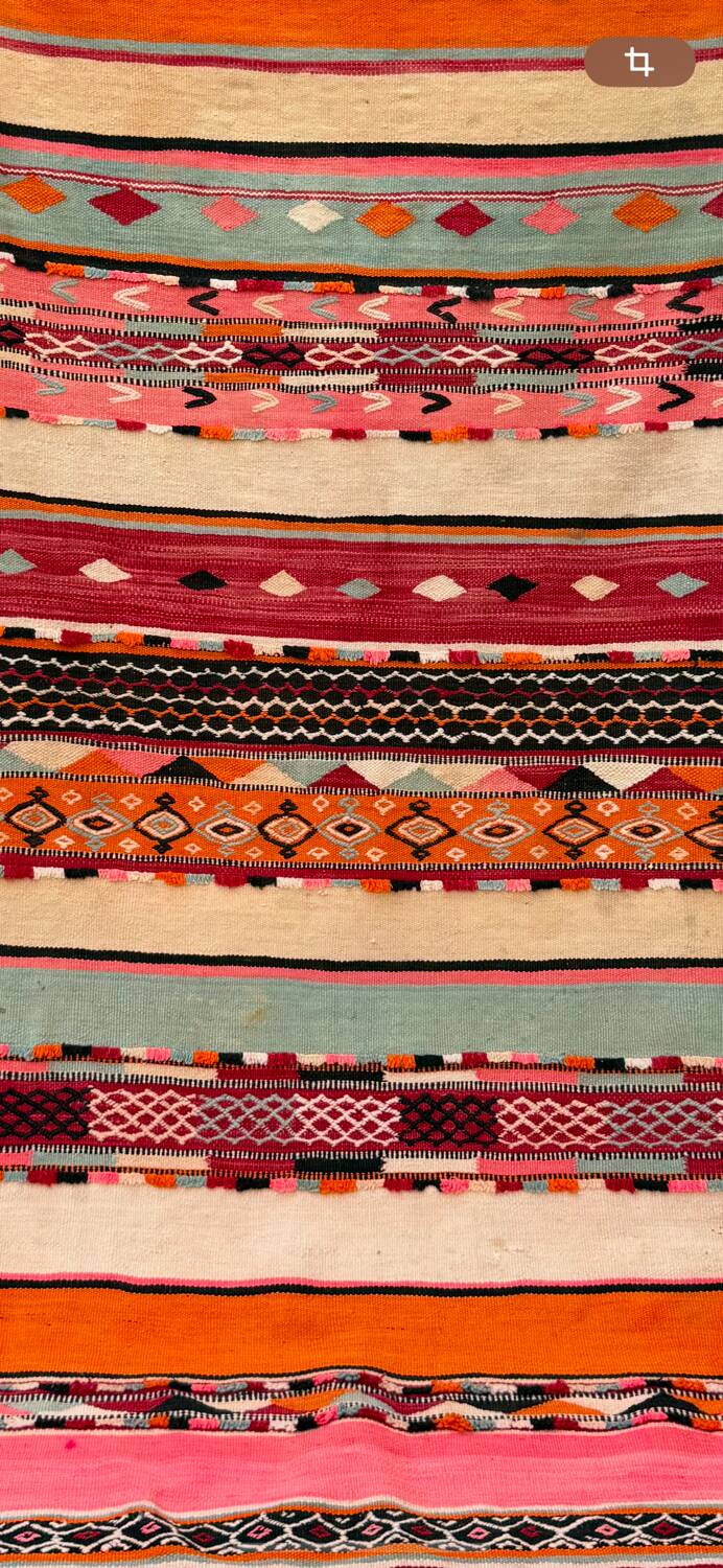 Vintage Berber rug, ancient Hanbel kilim.