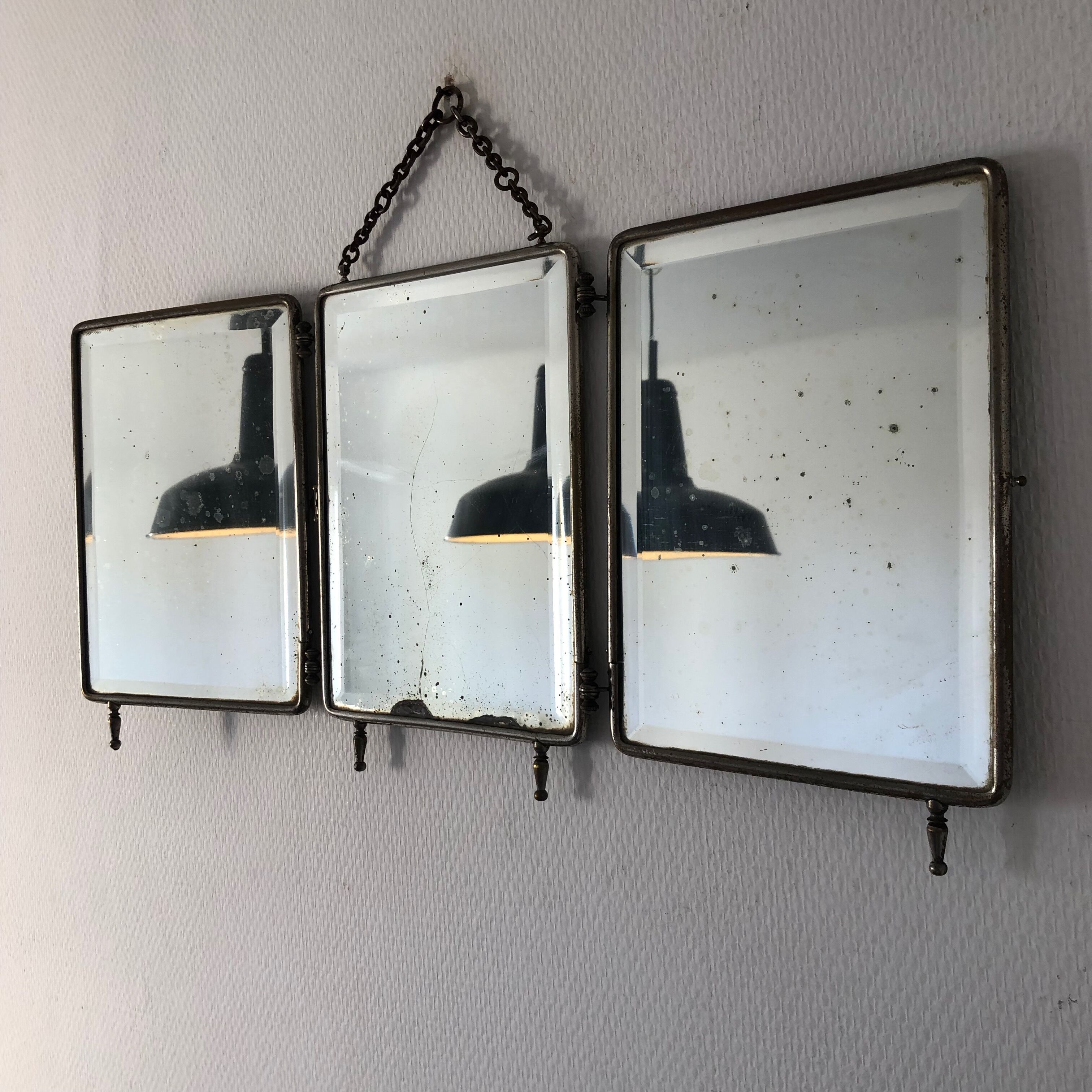 Triptych mirror barber-fir tree 27x58 vintage 1930