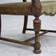 1950s, Danish highback armchair, hand woven wool, velour, carved oak wood.