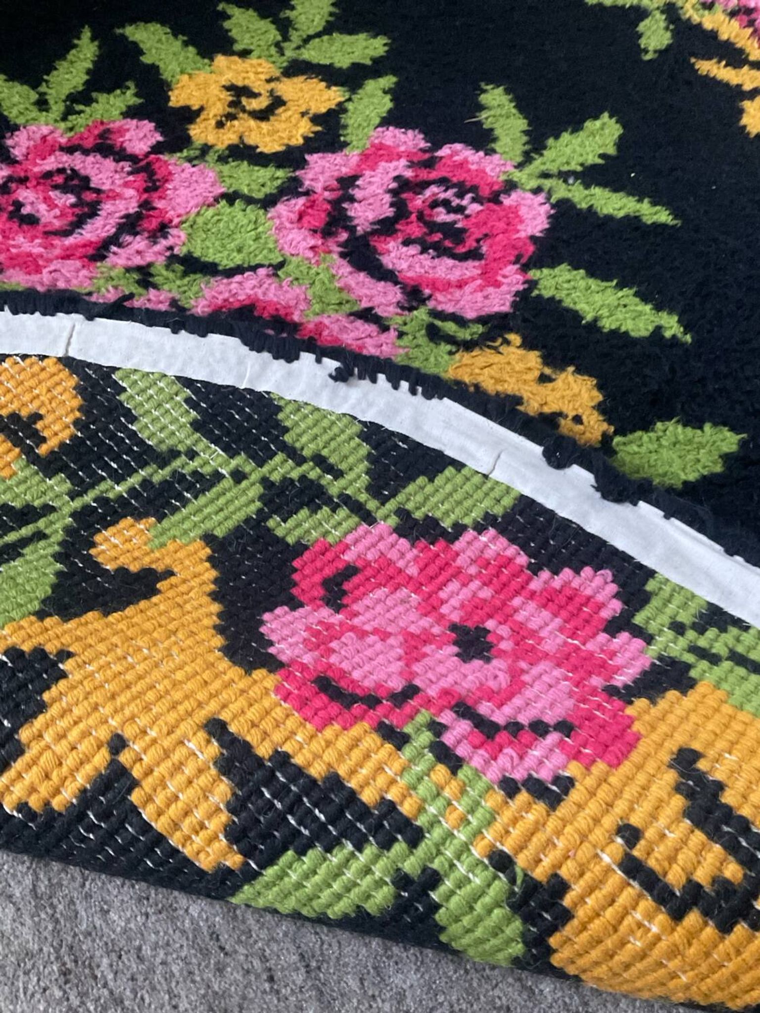 Tapis rond vintage en laine 150cm années 70