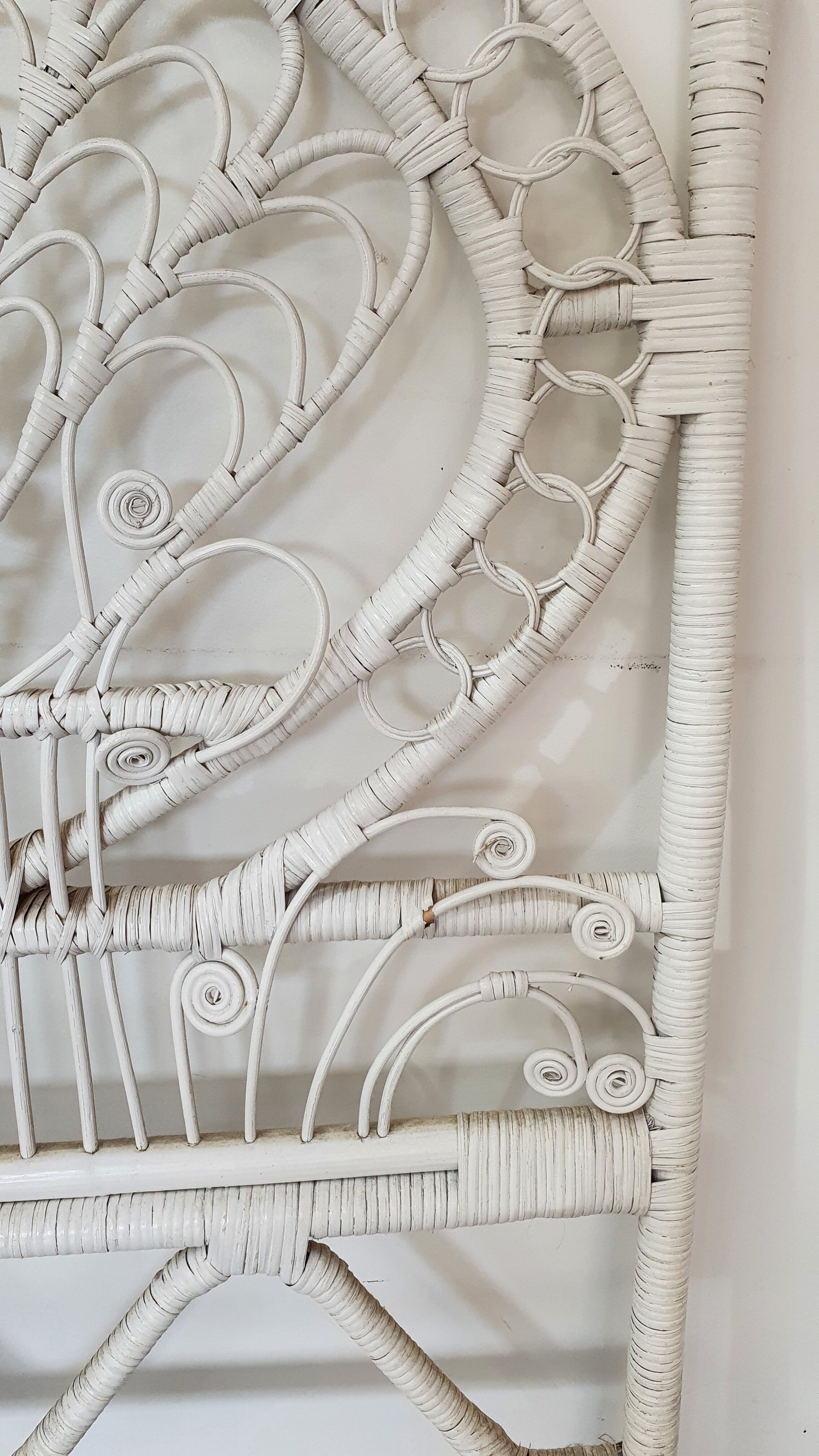 Peacock rattan headboard painted white