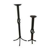 Pair of large brutalist wrought iron candle holders