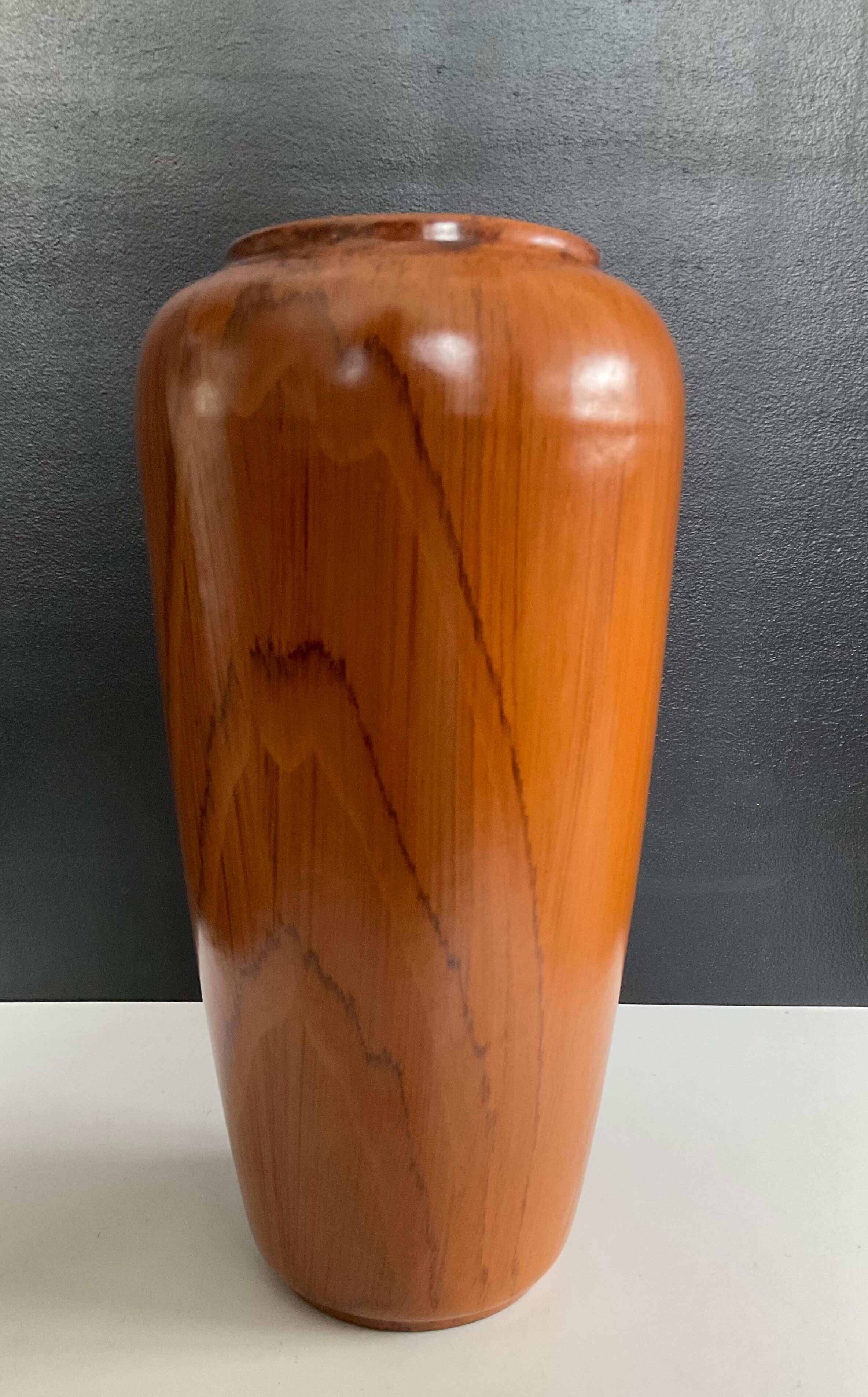 Vase vintage en céramique décor bois