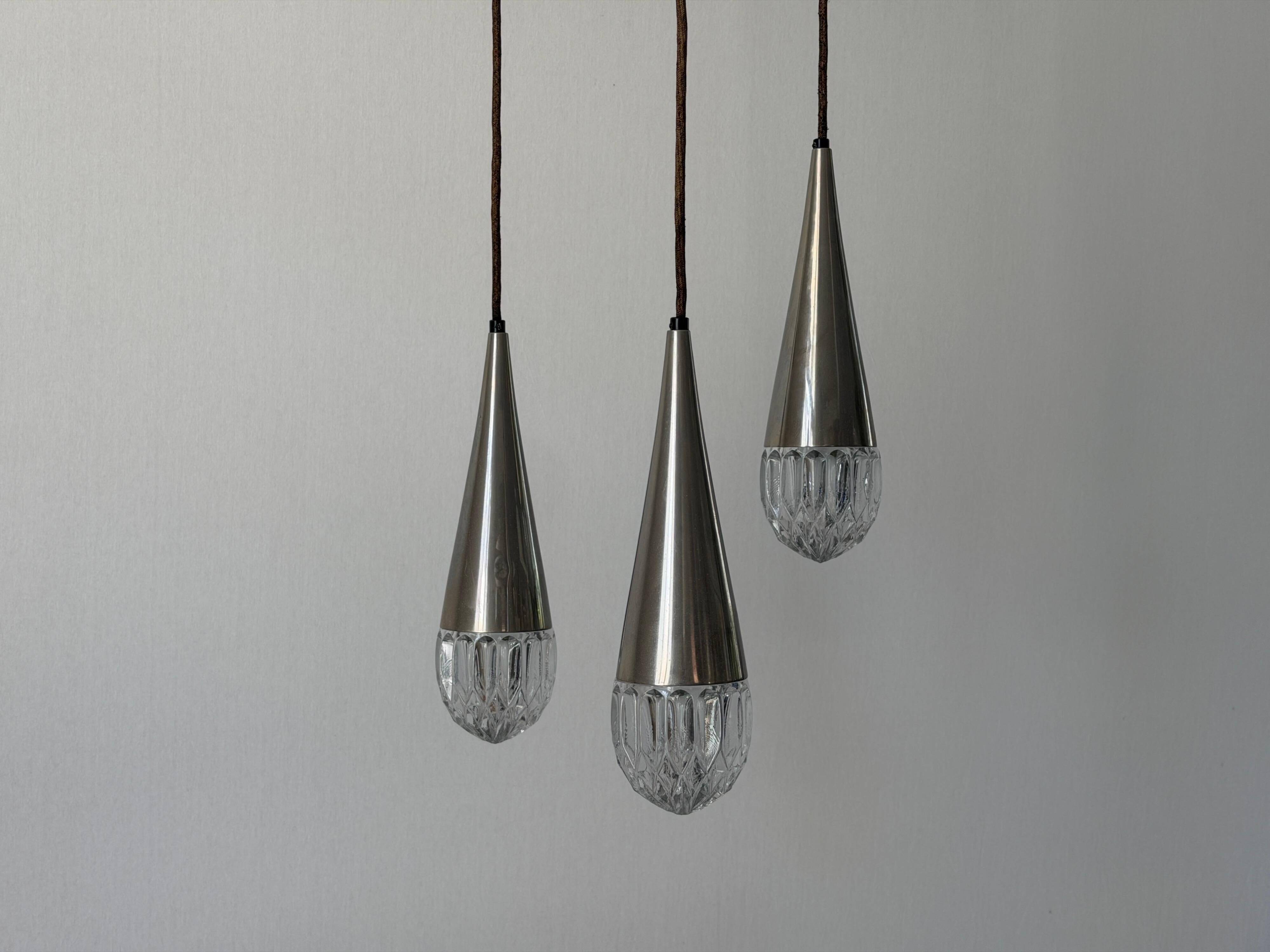 Suspended cascade lamp with 3 glass crystal shades and chrome, 1960s, Germany