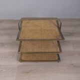 VINTAGE 1960S MAGAZINE RACK IN BRASS AND VIENNA STRAW ITALIAN DESIGN