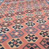 Vintage Kilim Runner Rug in Red, Blue & Terracotta Flatweave 323x218cm