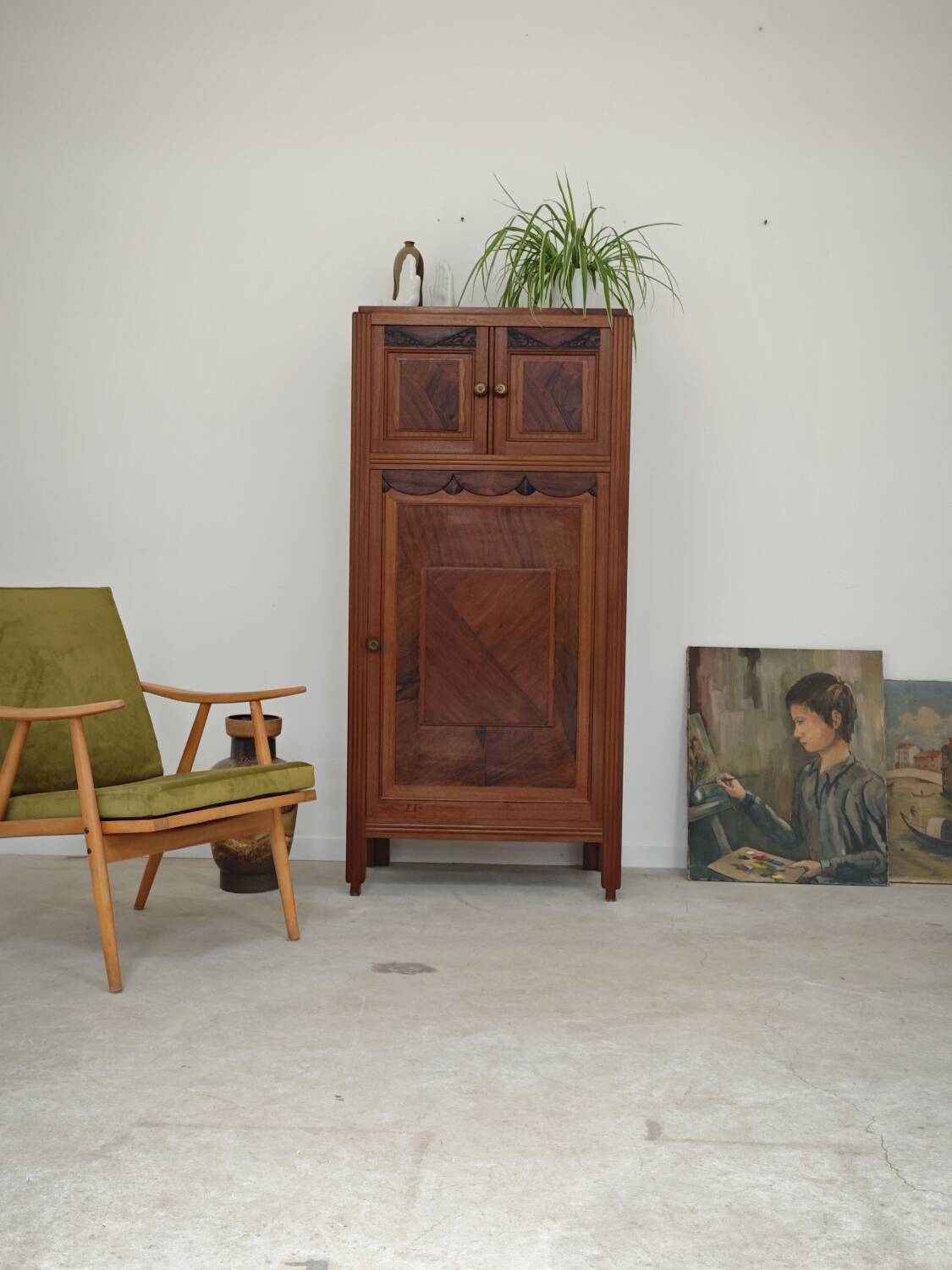 Antique wooden gramophone sideboard Art Deco France 1950