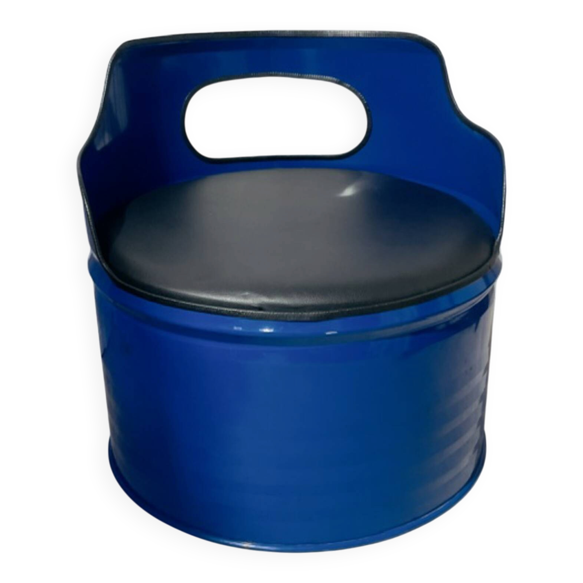 Vintage blue stool, comfortable and full of character.
