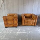 Cube leather armchairs