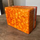 Vintage box in orange alabaster and chrome metal, Italy 1970s