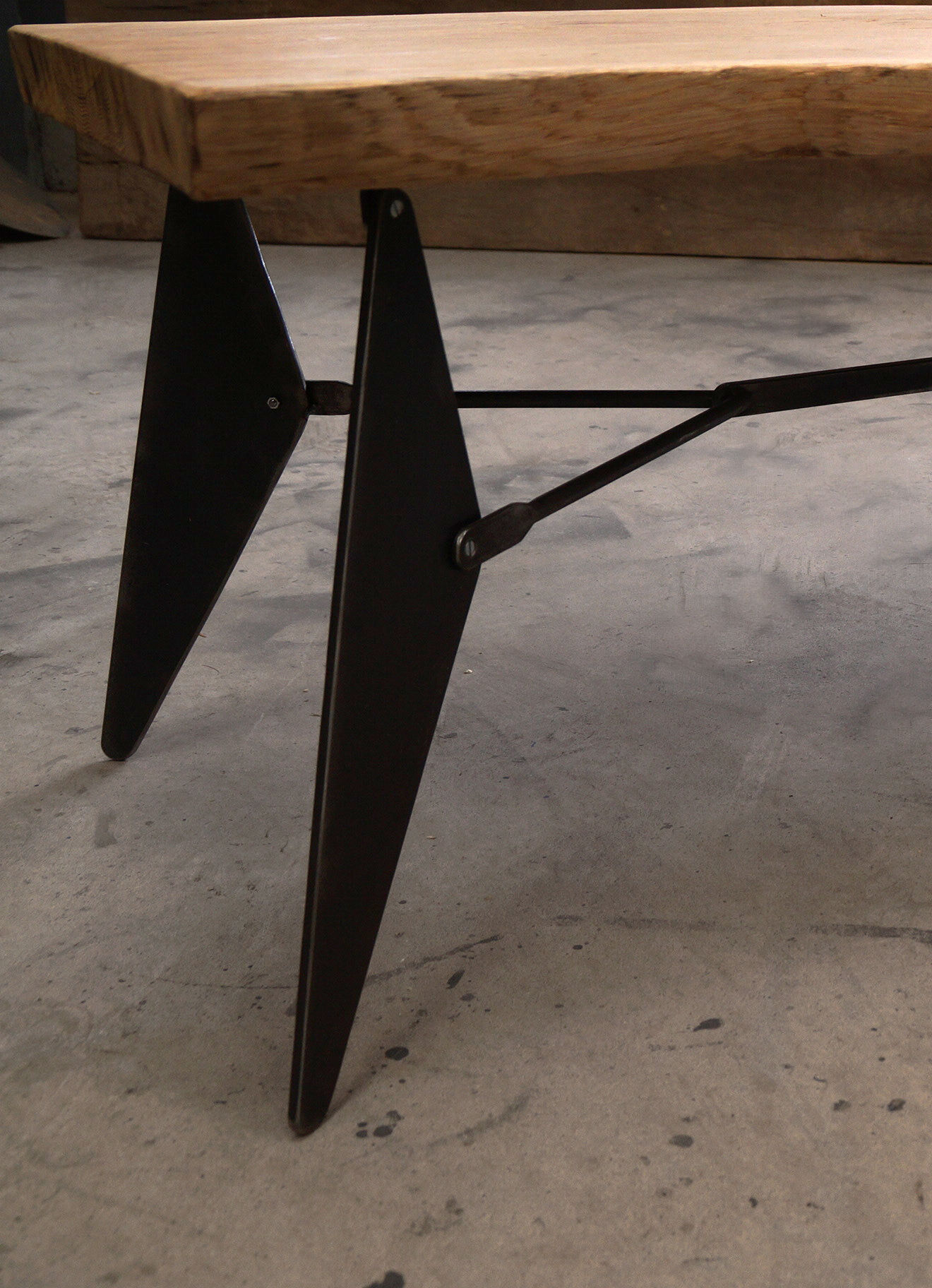 Raw wood and steel coffee table