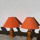 Pair of orange turned wood lamps