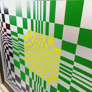 Typical silkscreen painting in kinetic checkerboard on aluminum, Italian abstract design in Vasarely style