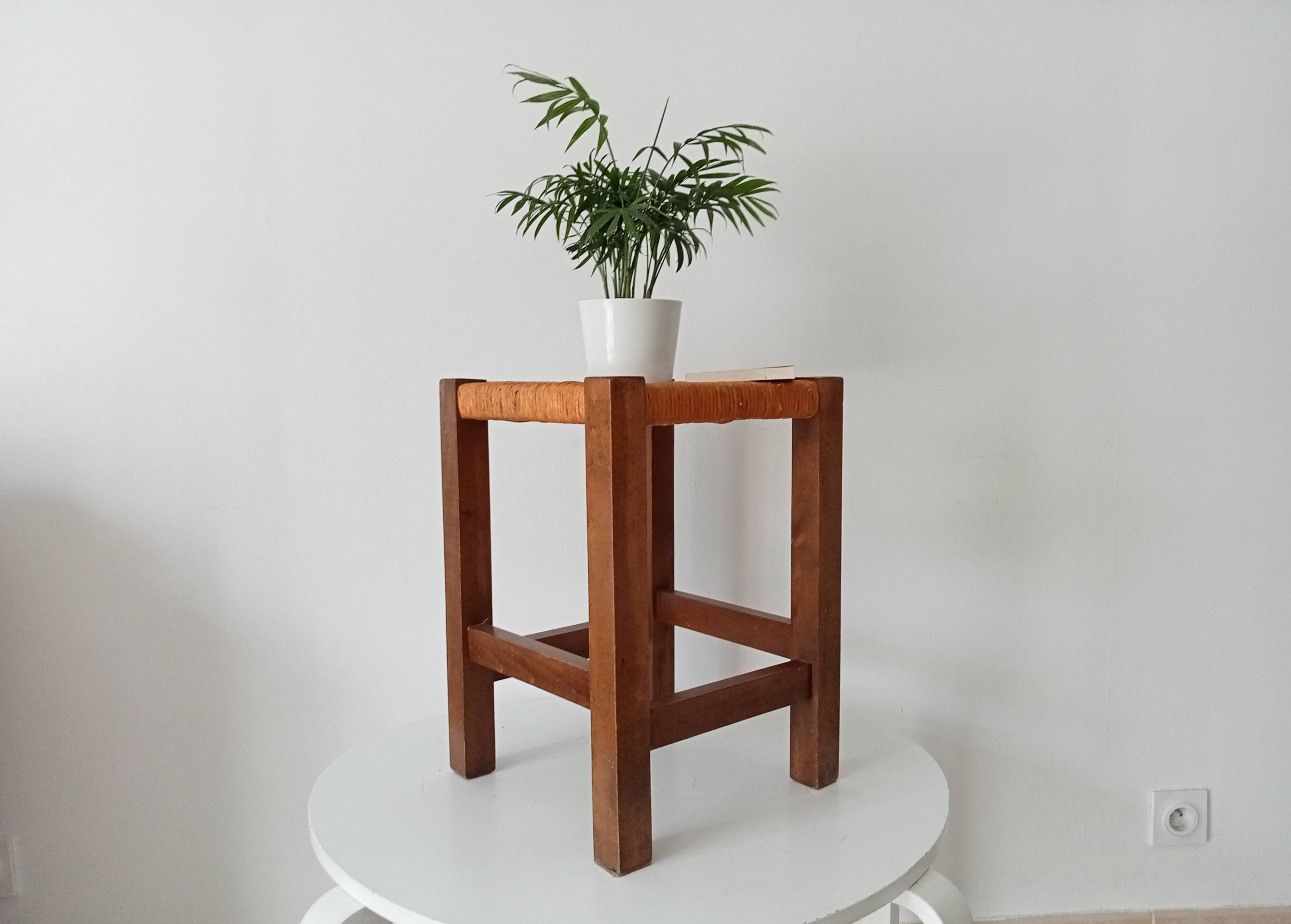 Antique solid oak stool Mountain Chalet
