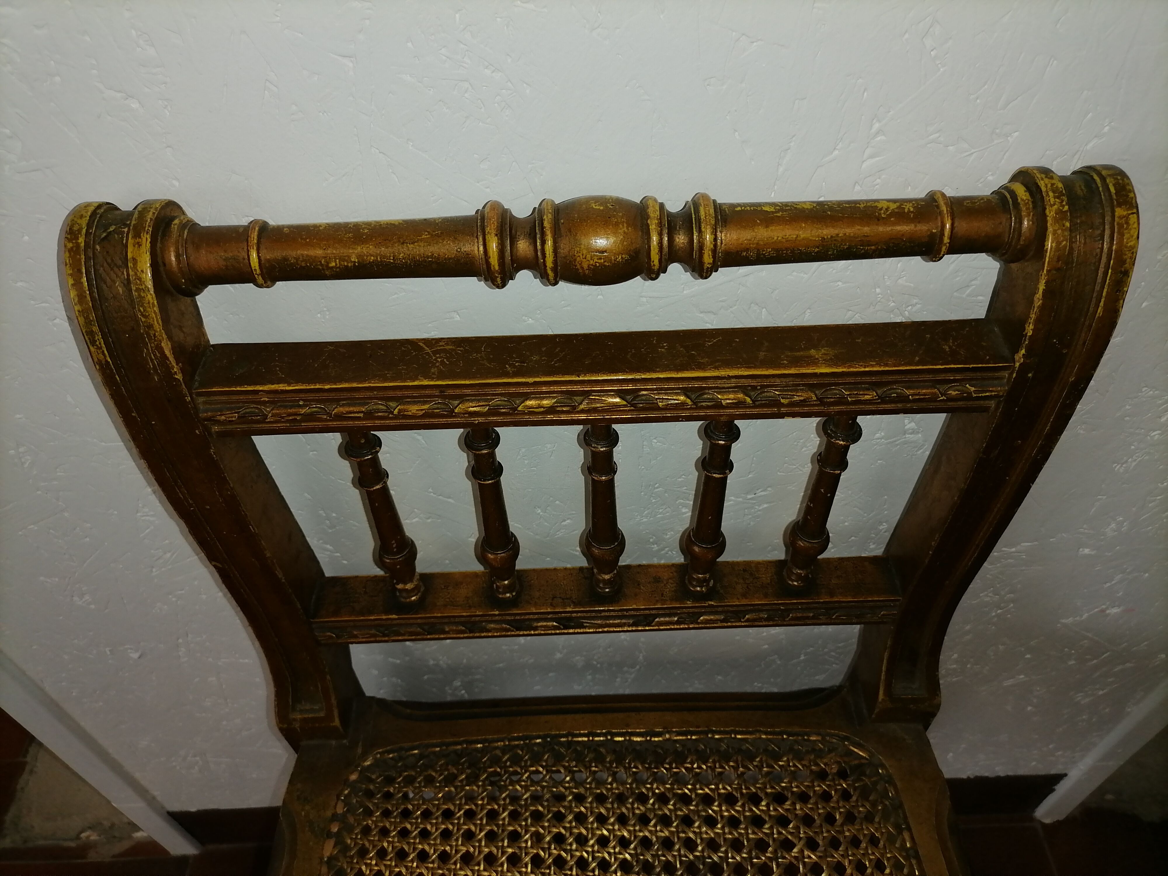 Gilded wood cane bench