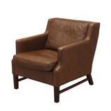 Fauteuil en cuir marron, design danois, années 1960, production: Danemark