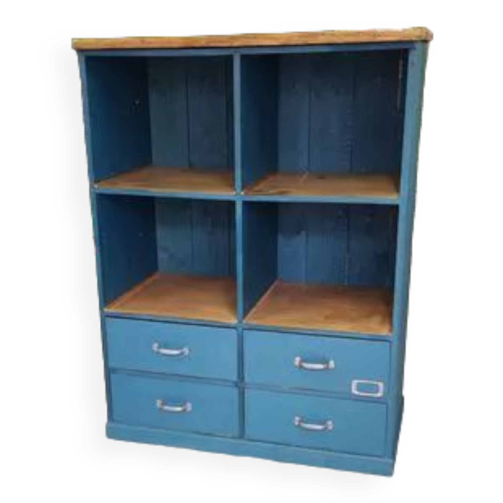 Old workshop furniture four drawers original blue patina
