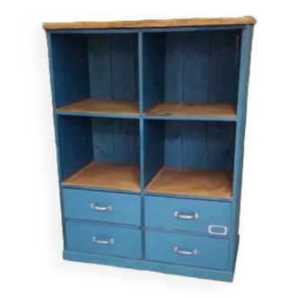 Old workshop furniture four drawers original blue patina