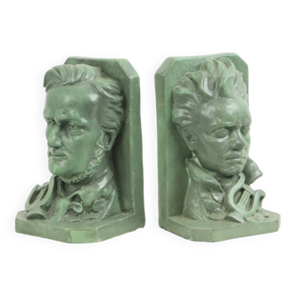 Serre-livres buste wagner beethoven plâtre signé