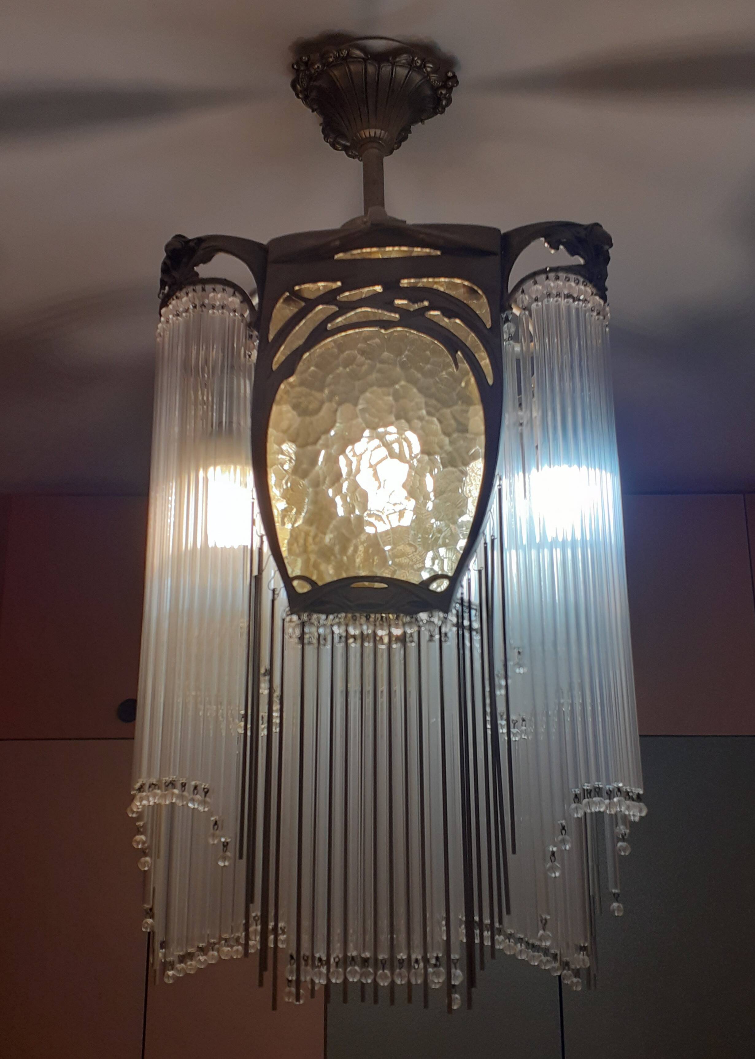 Art Nouveau Guimard style chandelier in nickel-plated bronze