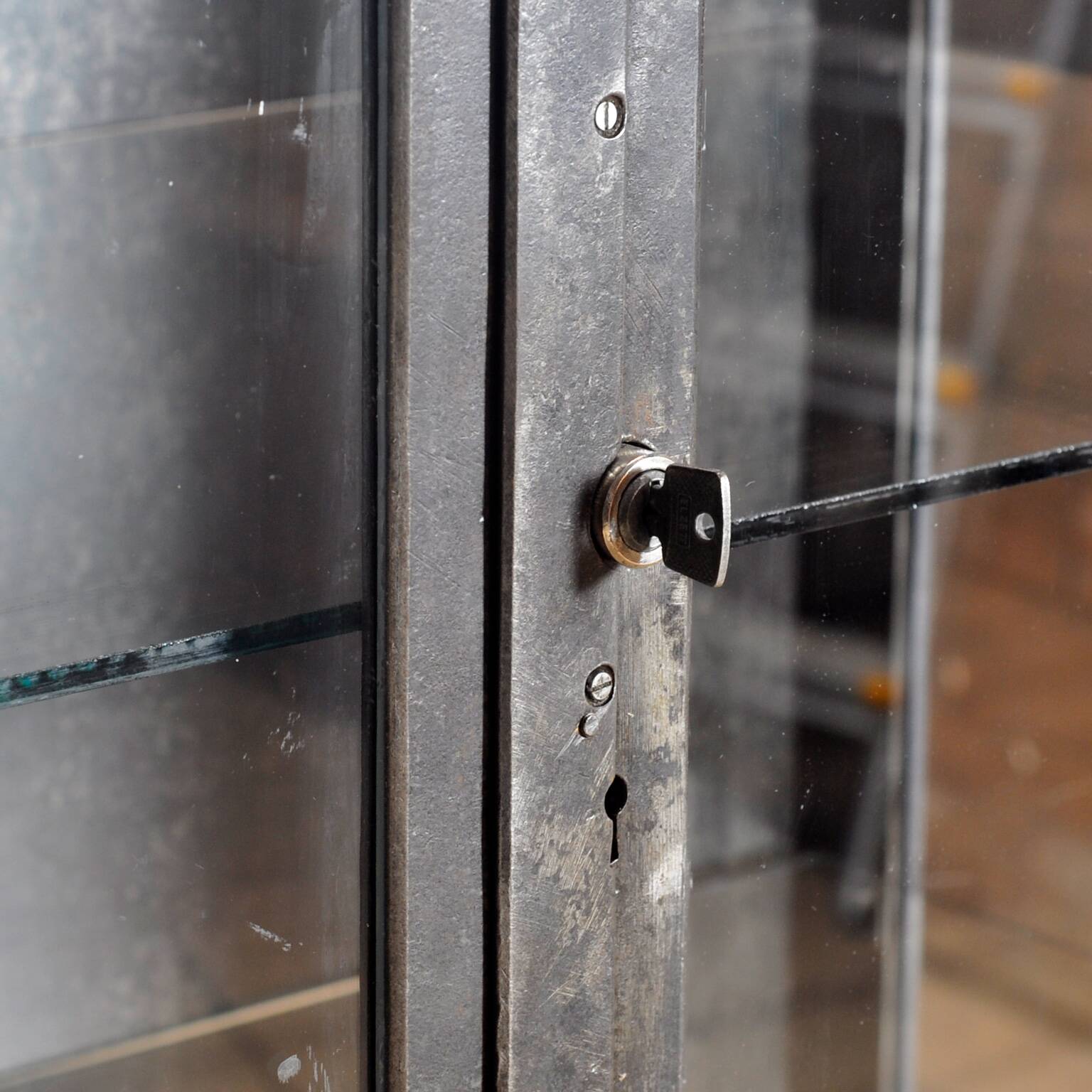 Polished iron medical cabinet, 1930s