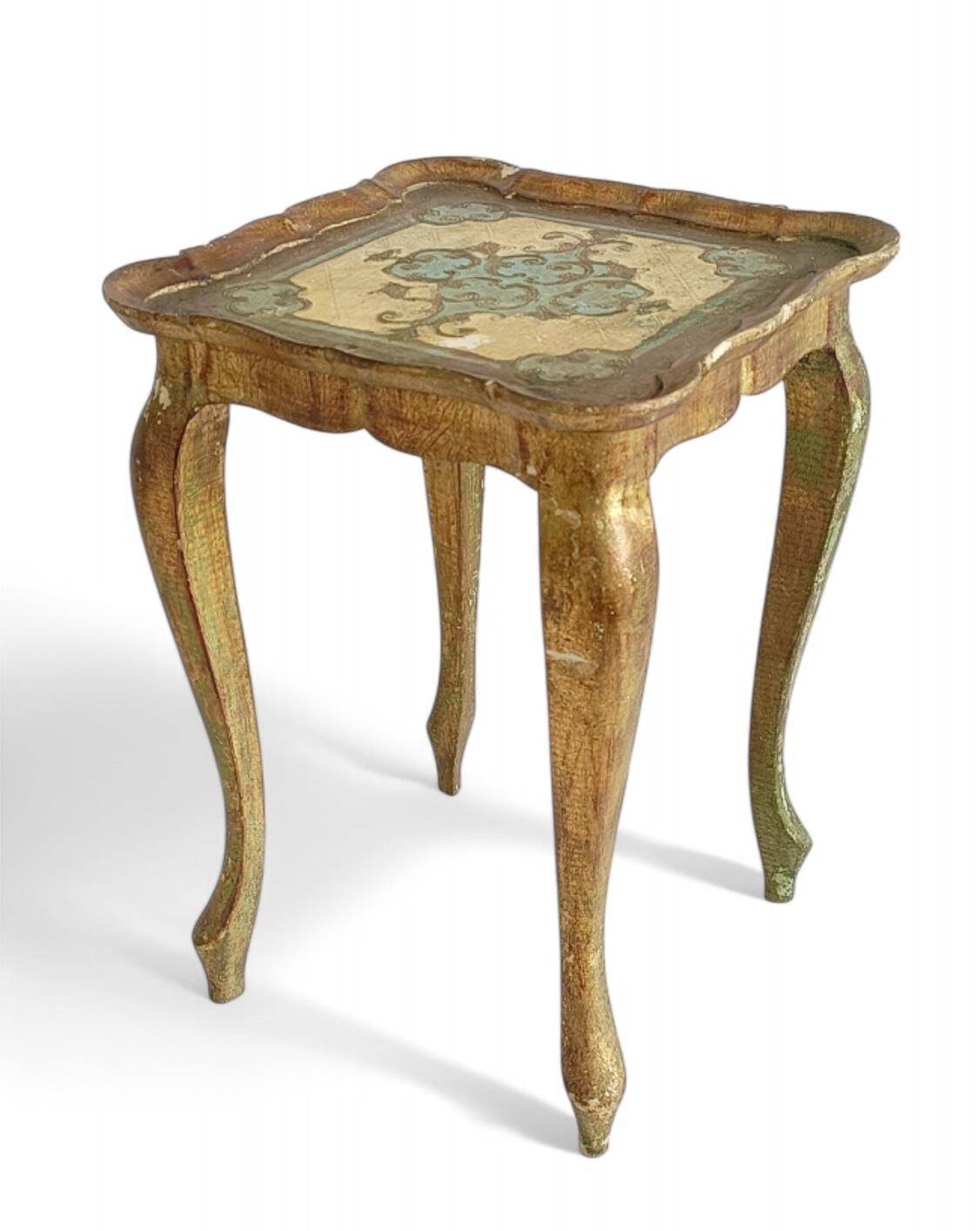 Rococo Revival Gilt Side Table, Light Turquoise, Italy, 1950s Design