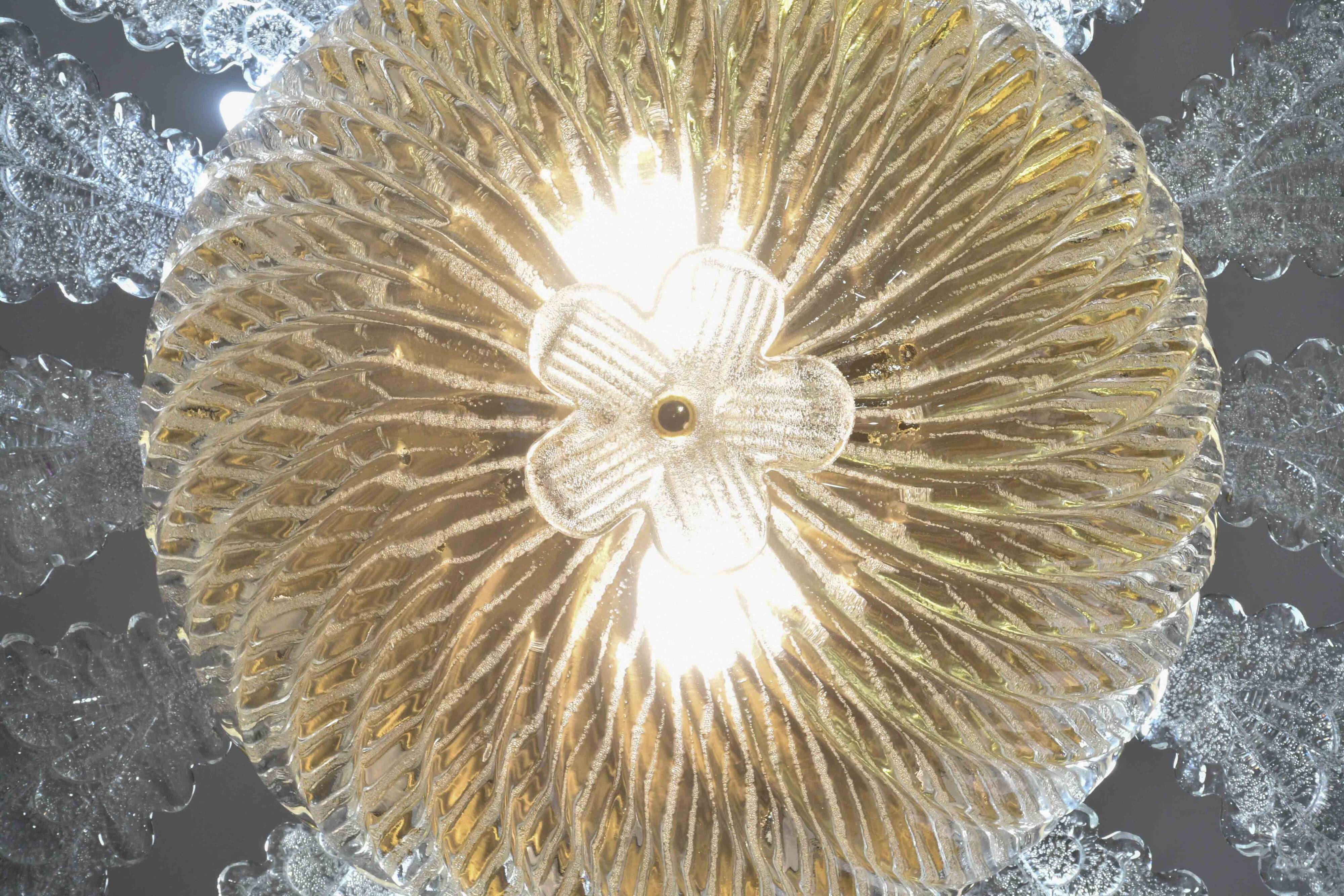 Lovely transparent Murano glass leaf ceiling light or chandelier, 1970s