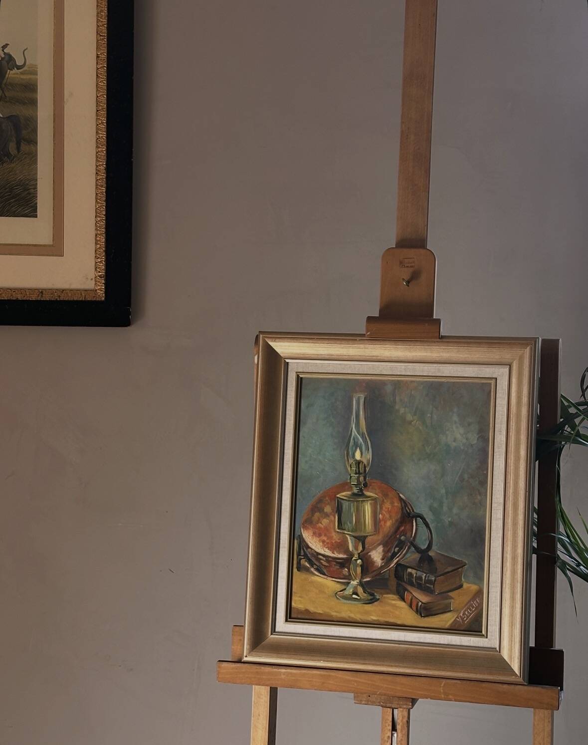 Framed oil on canvas – Still life with lamp, Yvonne Sellier