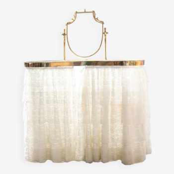 Bean-shaped toilet with mirror, in brass, with curtain and glass top 1950s/60s