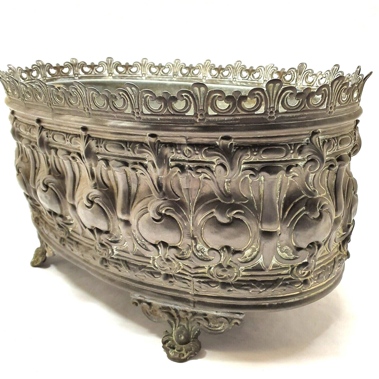 Old planter decorations medallion brass / bronze deco flower garden