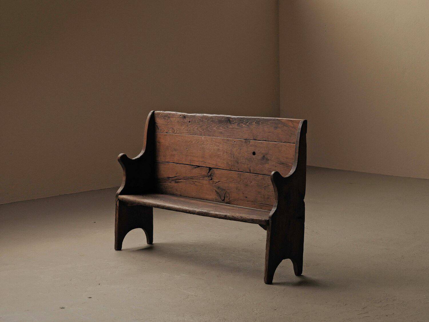 Farm bench in solid wood, Art-Populaire, 19th century