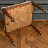 Oak stool early twentieth feet fluted leather top