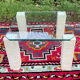 Table basse vintage en travertin et verre