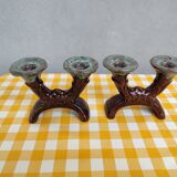 Pair of earthenware candlestick with two branches