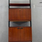 Mid-Century Modern Modular Wall Unit, Veneer & Black Metal Shelving Cabinet, 1960s, Europe