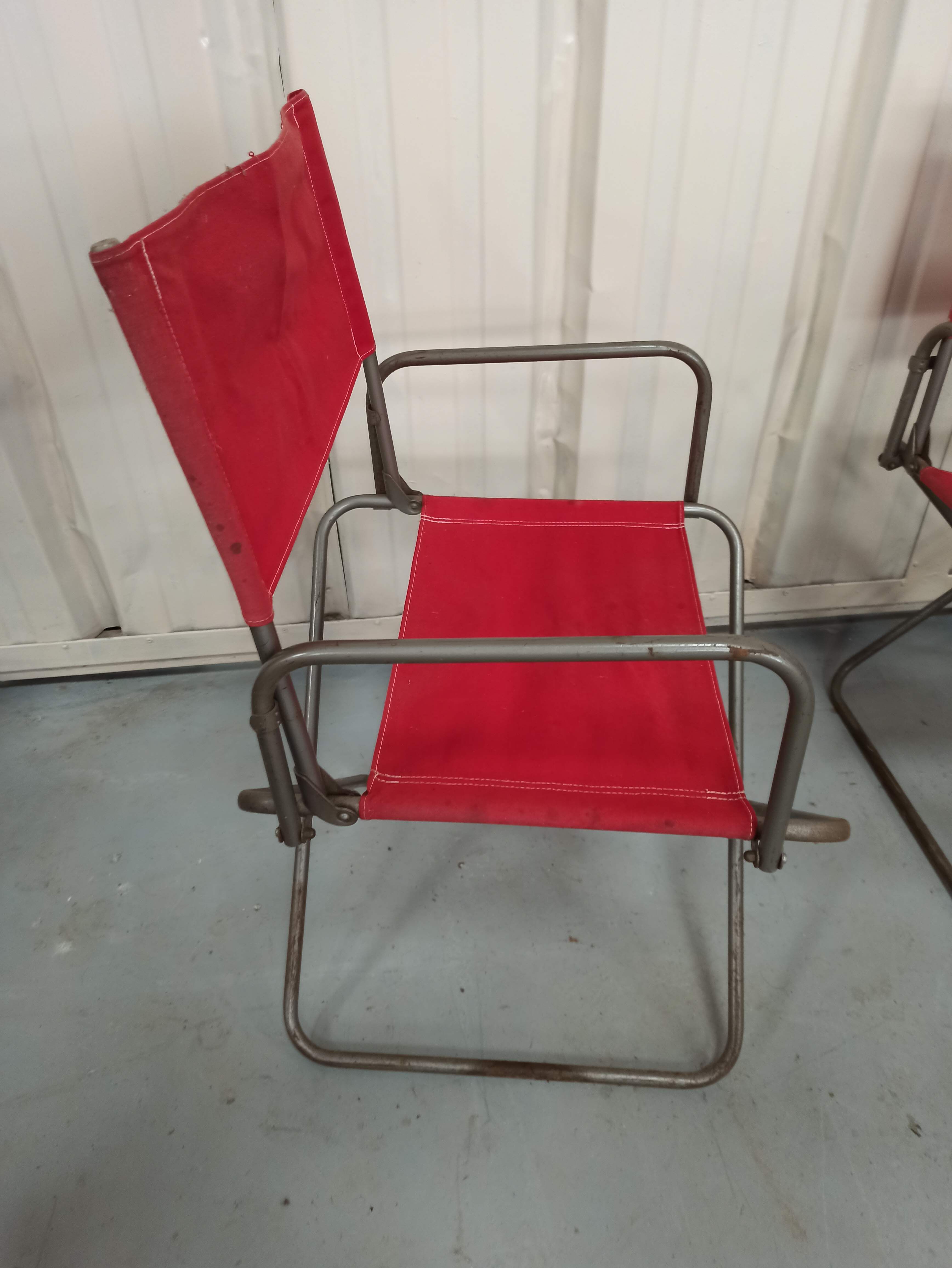 Lot 4 Renolux camping armchairs folding iron and red fabric