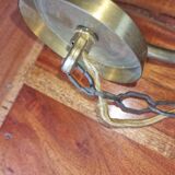 Old pendant light, structured glass globe - gilded brass
