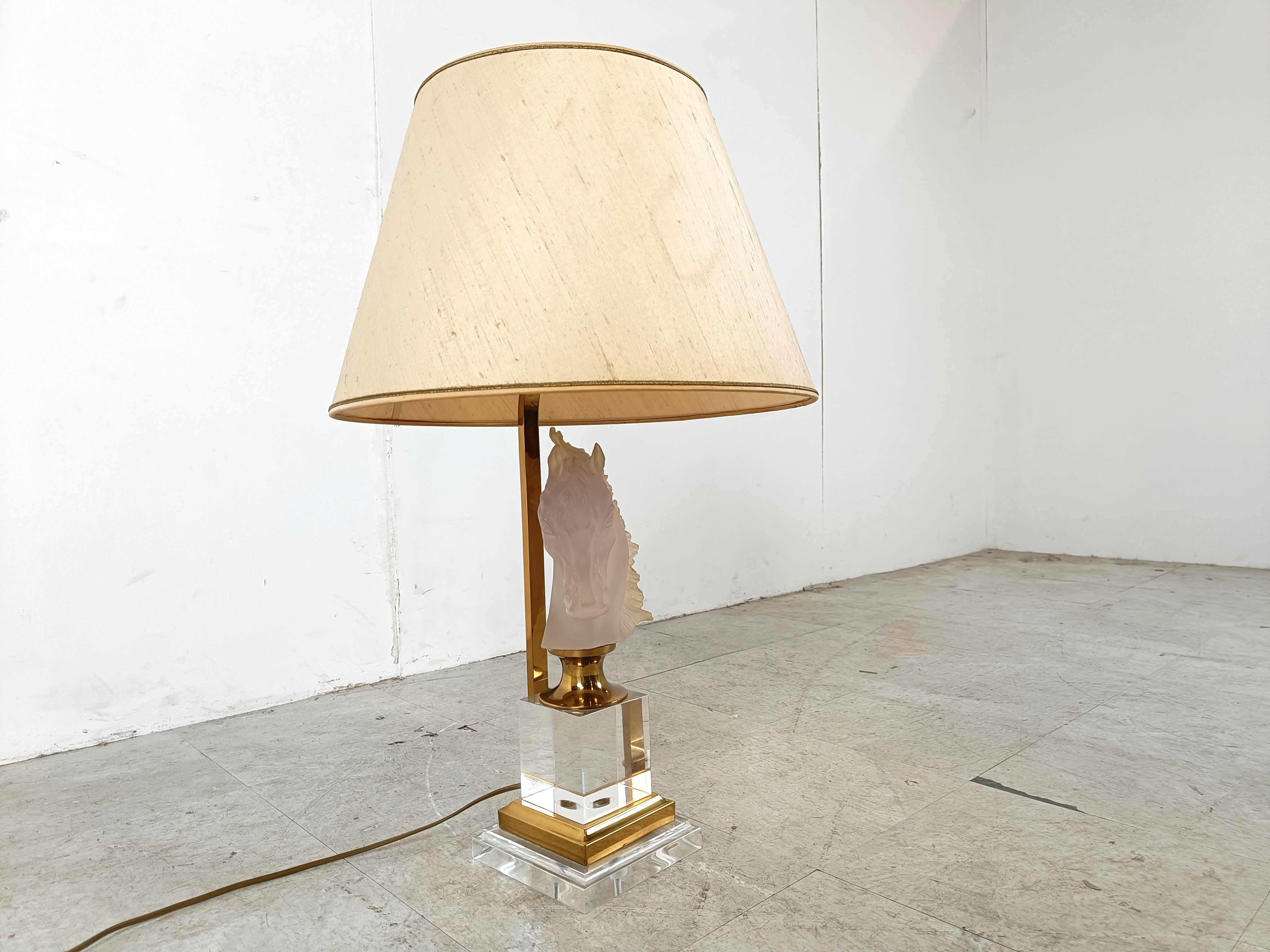 Brass and glass horse head table lamp, 1970s France