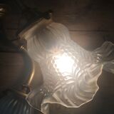 Glass wall light and brass swan collar, 1900