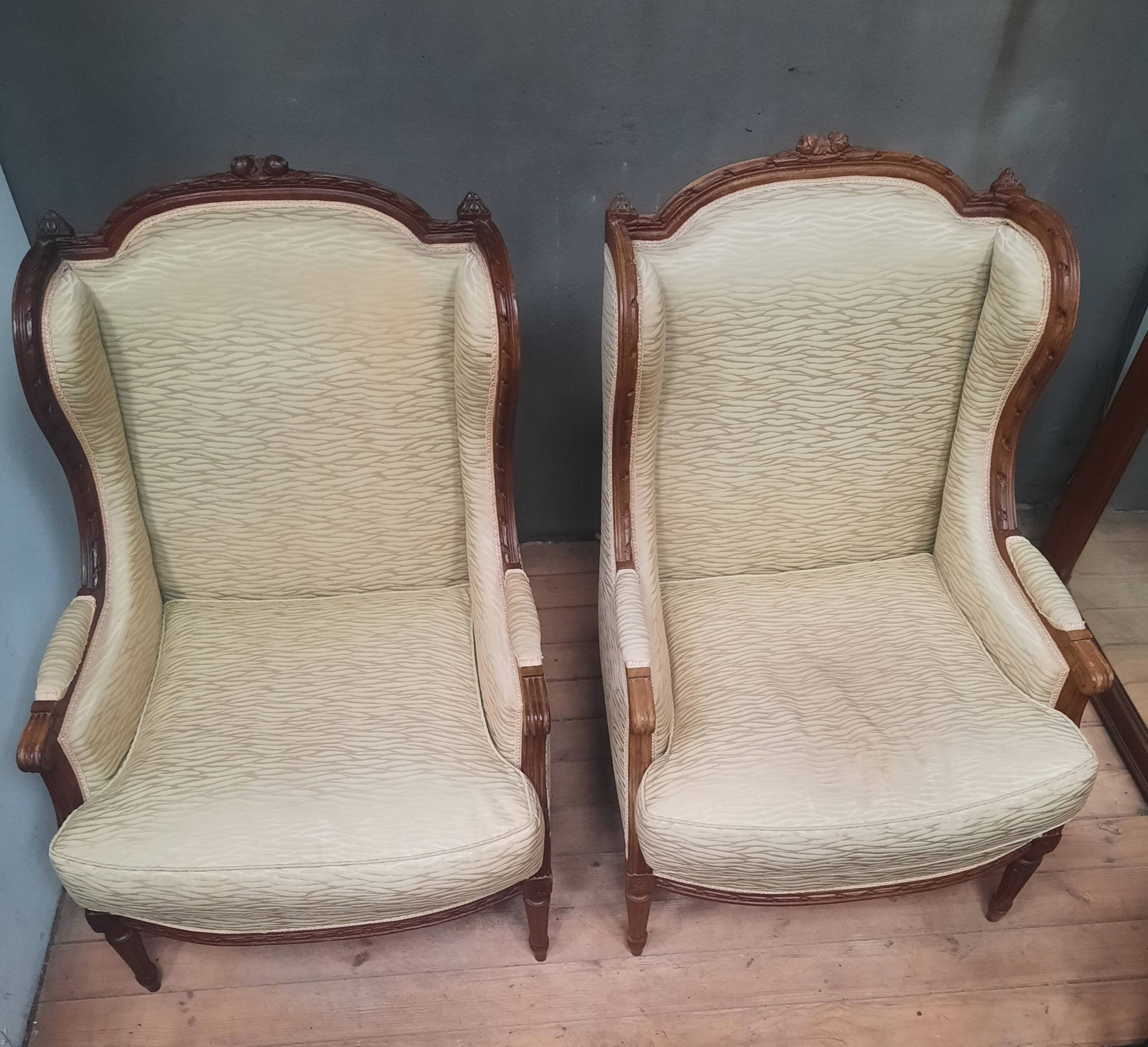 Pair of wingback armchairs in Louis XVI style