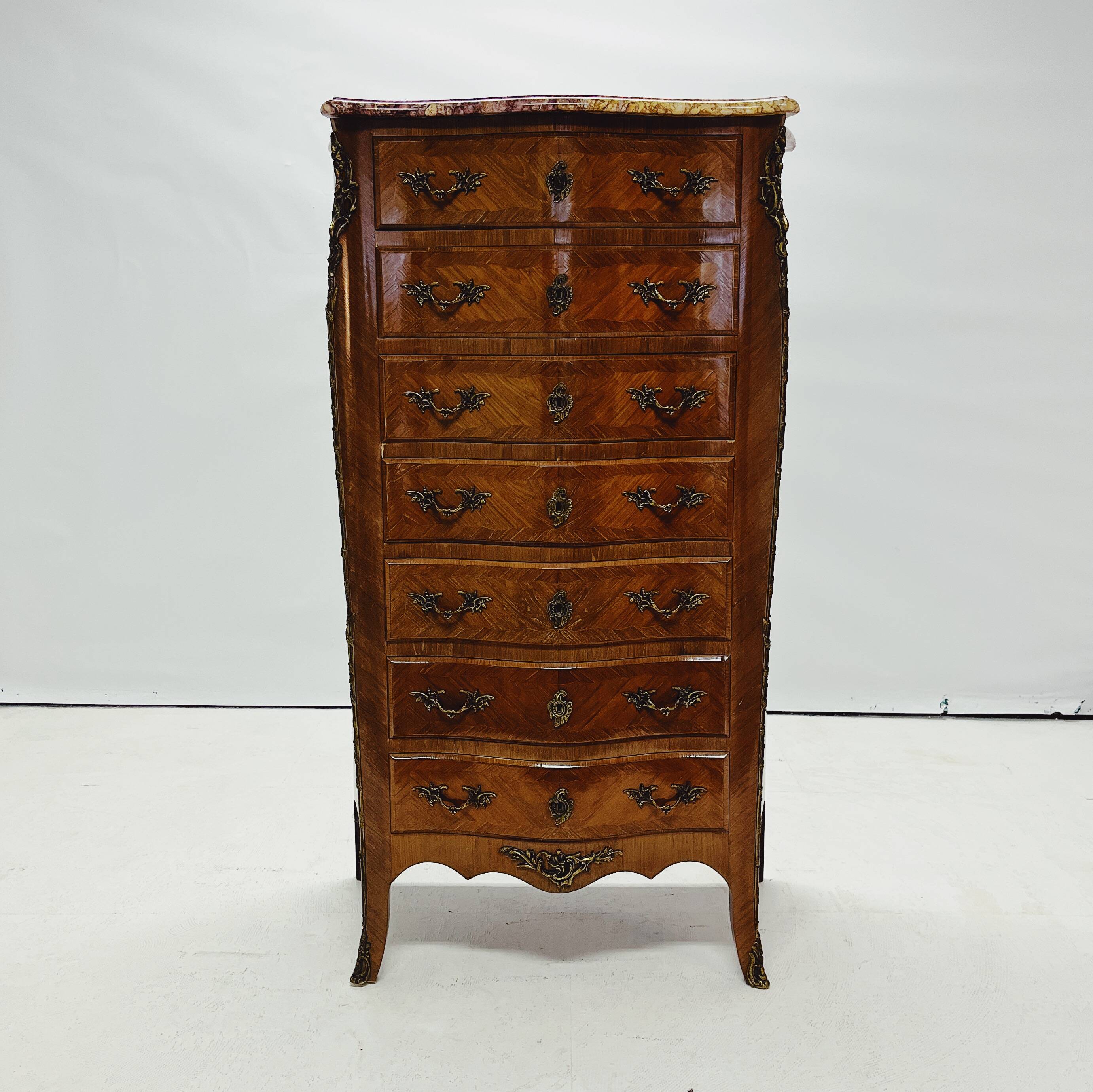 Elegant Louis XV Walnut Chest of Drawers with Marble Top