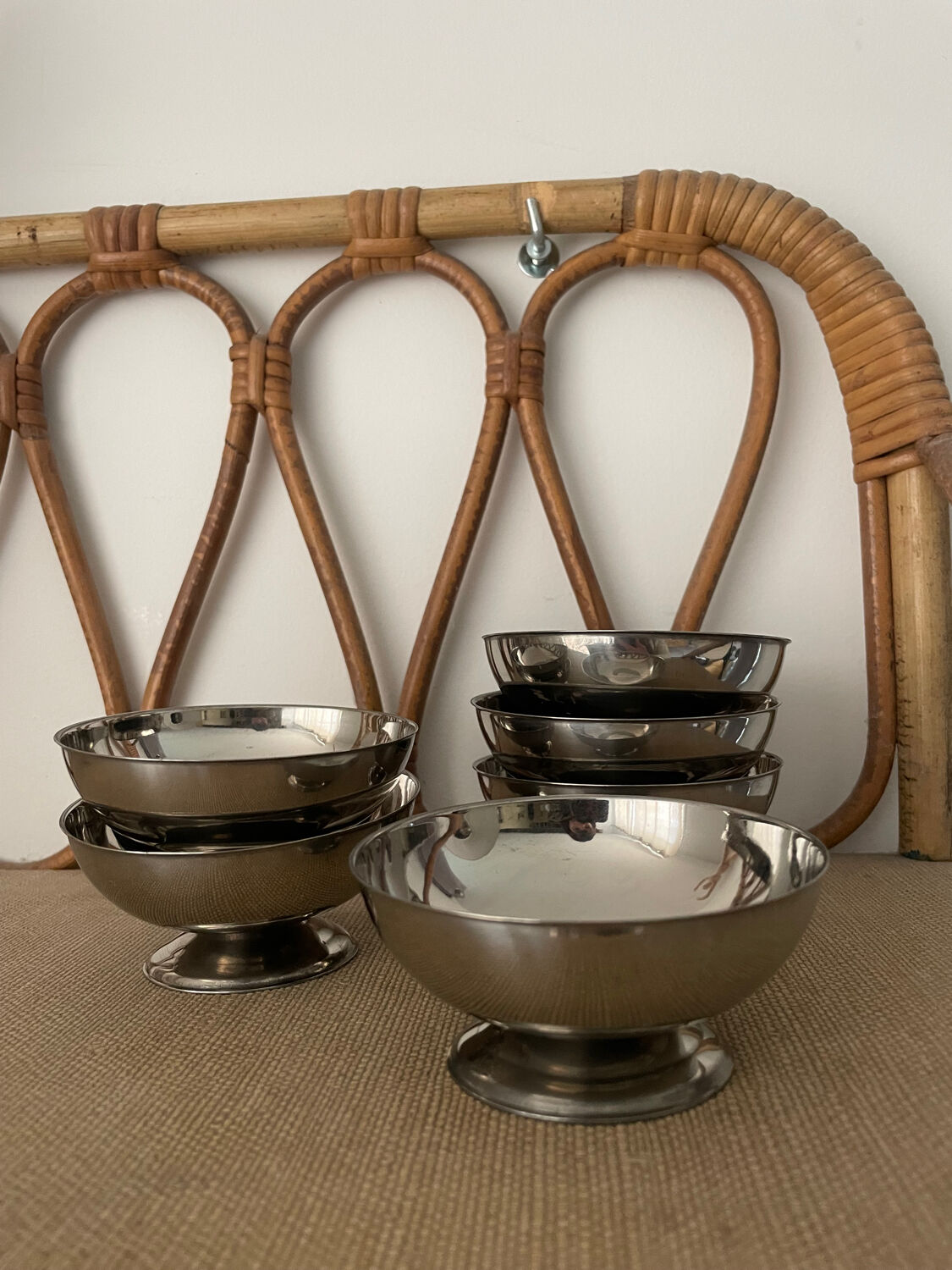 6 silver-plated ice cream bowls + 6 matching small spoons