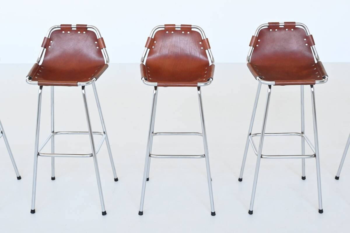 Charlotte Perriand bar stools in leather Les Arcs Ski Resort France 1960