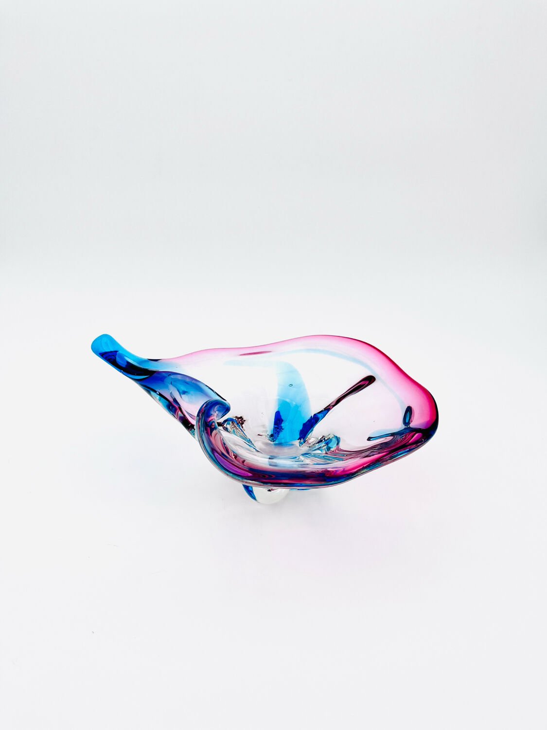 Murano Crystal Sommerso Organic Sculpture Bowl - Blue & Fuchsia