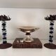 Pair of mid-century candlesticks in brass and glass beads, base in