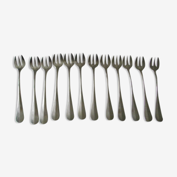 12 fourchettes à huitres métal argenté époque art nouveau