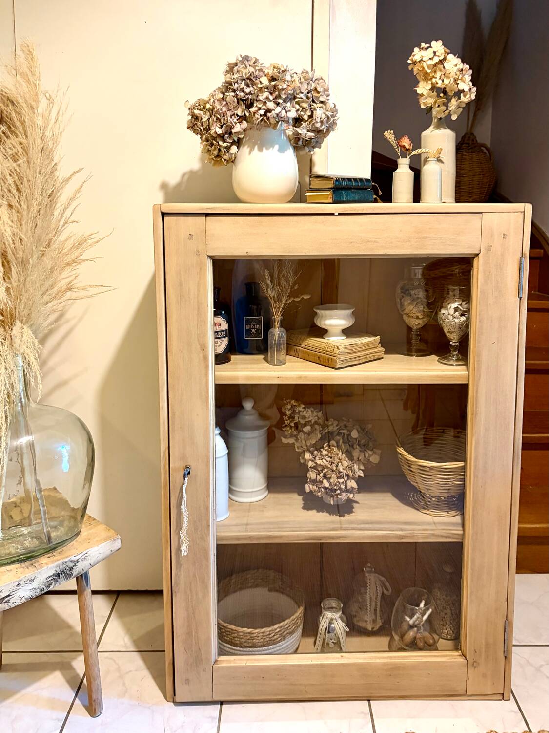 Raw wood display cabinet