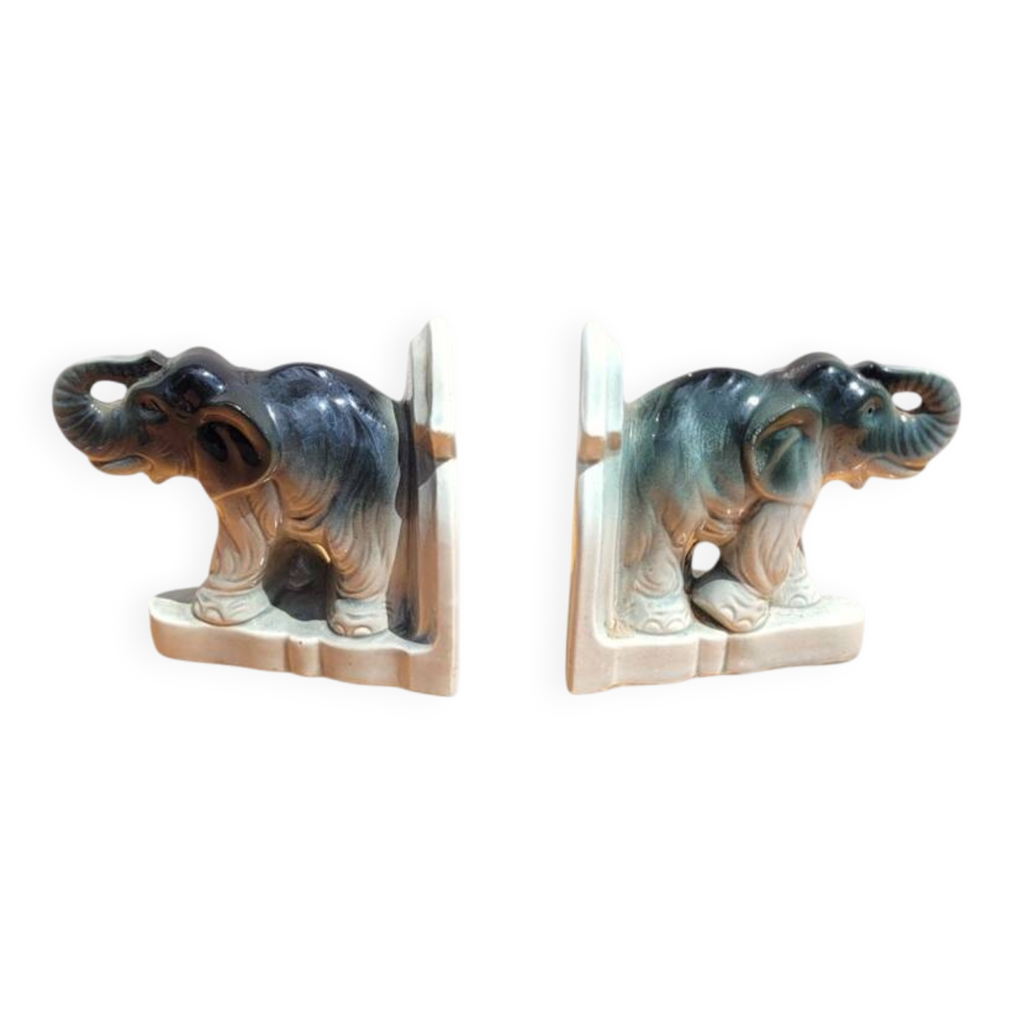 Ancien serre livre éléphant en céramique